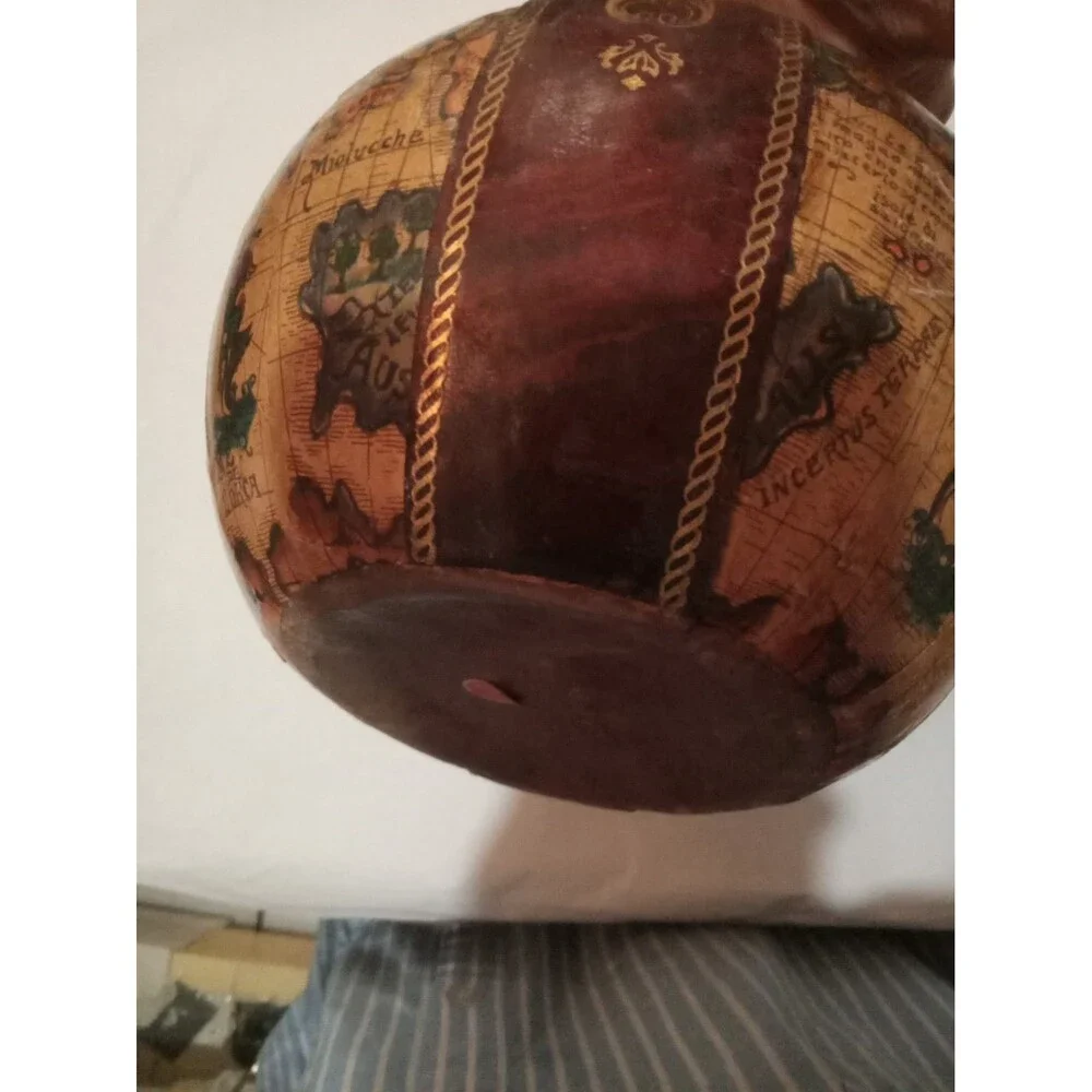 Vintage Decanter Made in Italy Leather Wrapped World Map Glass Bottle